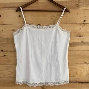 Ann Taylor Y2K Lace Trim Cami Slip Tank Top White Layering XL